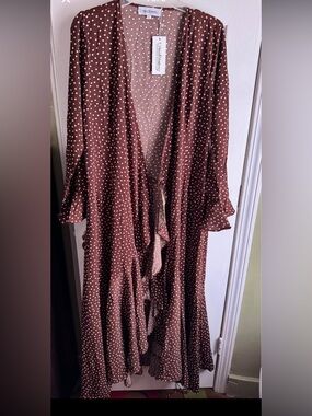 Polka Dots Ruffle Wrap Dress Maxi